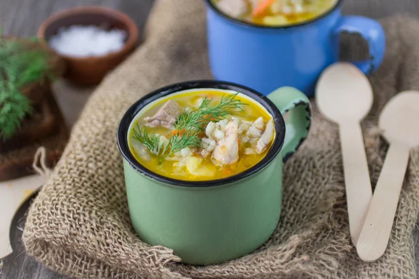 Chicken soup with barley and vegetables