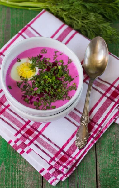 Beetroot soup. Holodnik. Cold soup made from beets, cucumbers, e