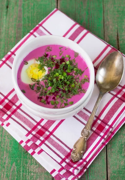 Beetroot soup. Holodnik. Cold soup made from beets, cucumbers, e