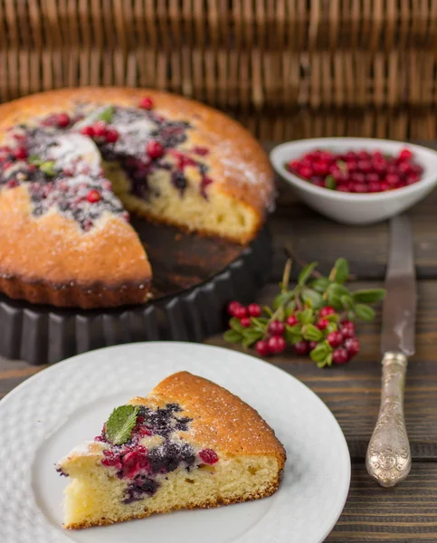 Sponge cake with berries - cranberries and blueberries. Rustic s