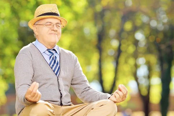 Senior gentleman meditating in a park