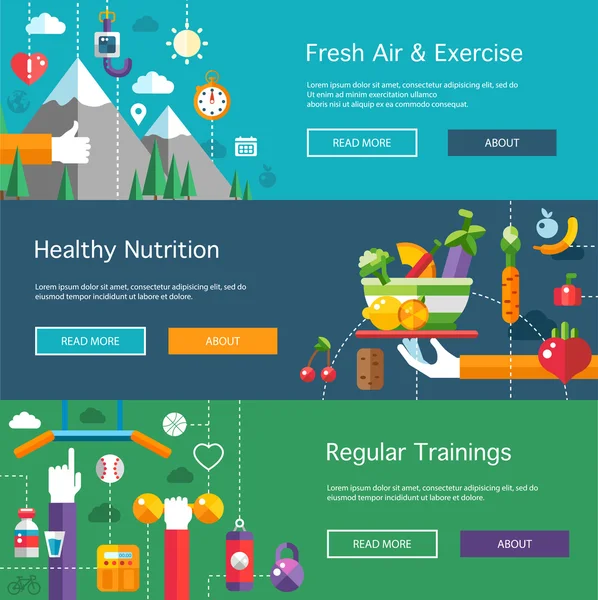 Set of flat design sport, fitness and healthy lifestyle composit