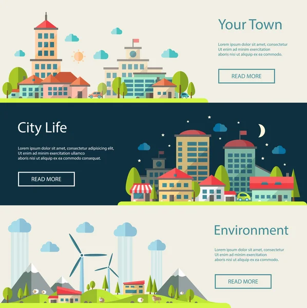 Illustration of flat design urban landscape compositions