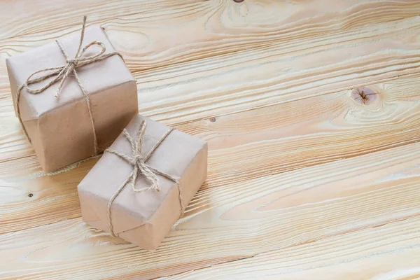 Christmas gifts packaged in craft paper