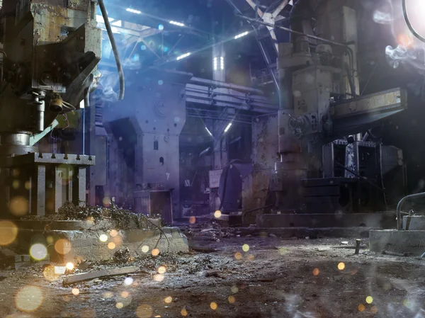 Dark destroyed factory military background