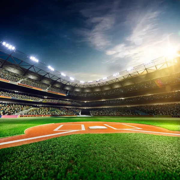 Professional baseball grand arena in sunlight