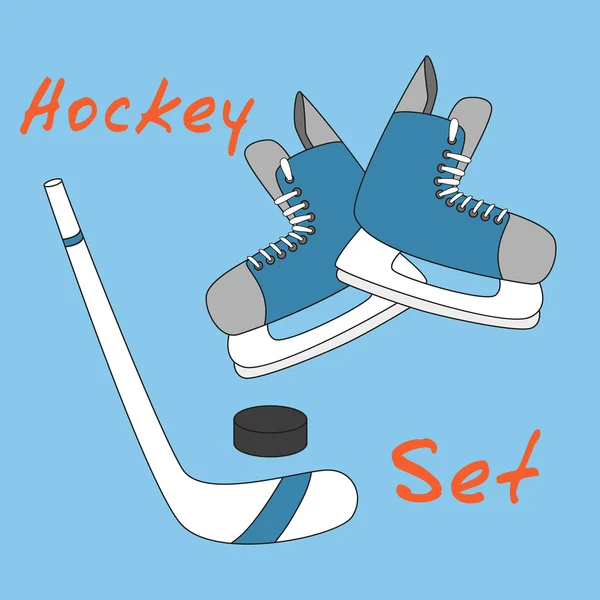 Set icon of hockey equipment icons - skates, stick and puck.