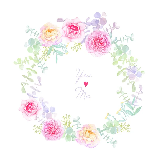 Peonies and roses wedding wreath vector card