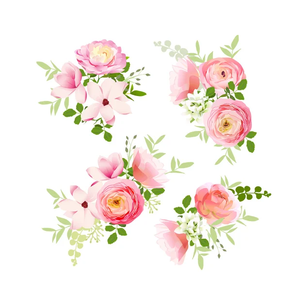 Wedding bouquets of roses, magnolia, ranunculus vector design el