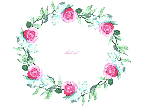 Frame of watercolor roses and ribbons. Can be used as a greeting card for background of  wedding day ,Valentine\'s day, birthday, mother\'s day and so on.