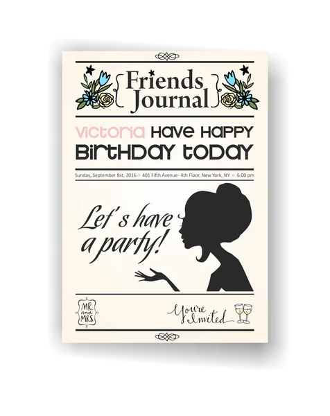 Vintage Newspaper or  journal happy birthday invitation vector design template