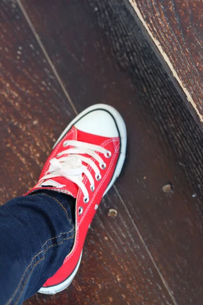 红棕色背景在公园上的鞋子 - 图库照片caonzep