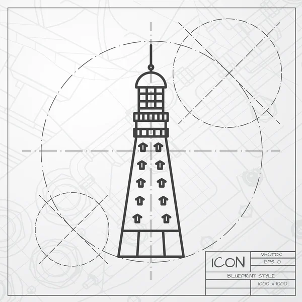 Lighthouse icon on blueprint background