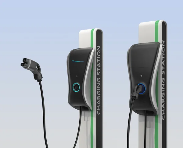 Electric vehicle charging station for public usage. Clipping path available.