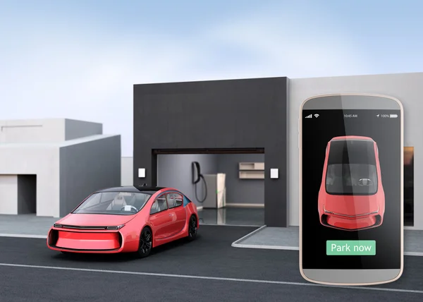 Parking car by automatic parking app concept