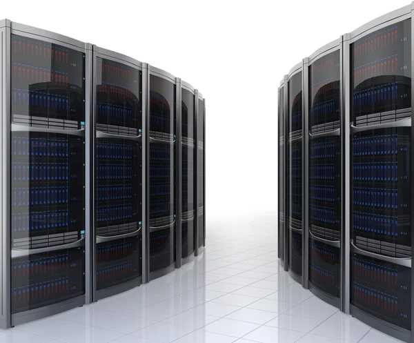 Row of servers in  data center with simple background