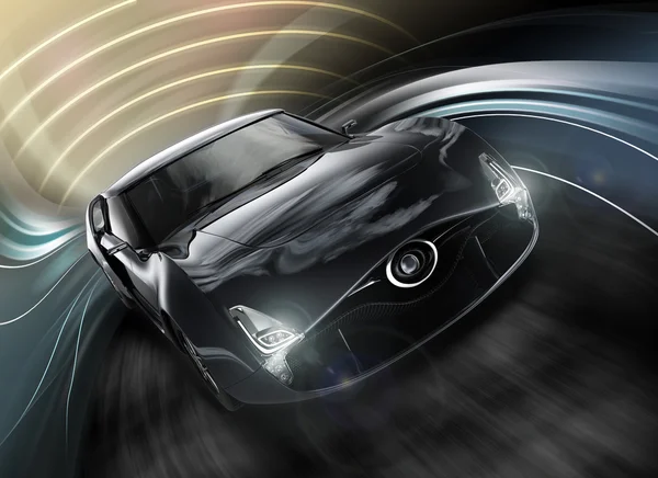 Front view of sports car with dynamic graphic motion blur