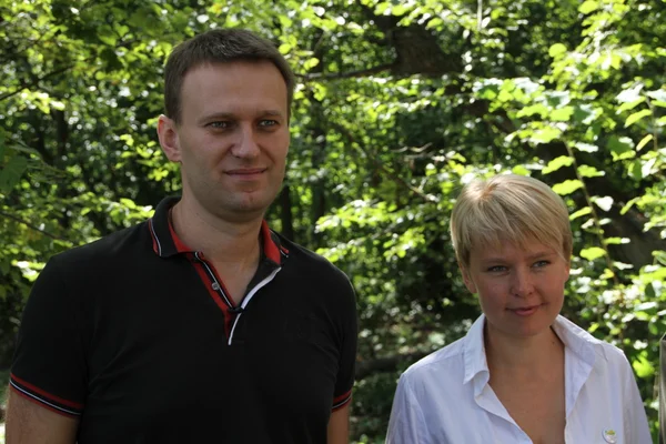 Policy Alexei Navalny and Evgeniya Chirikova at the meeting of activists in Khimki forest