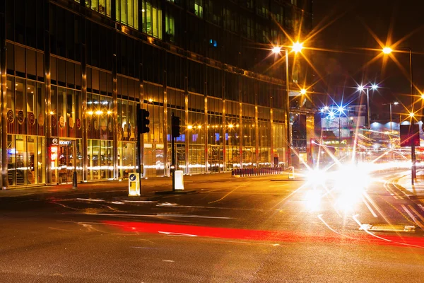 Night traffic on the Bishopsgate road in the City of London