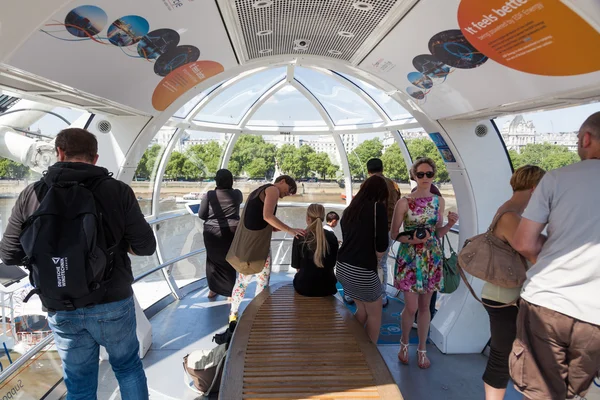 People in a capsule of the famous London Eye in London, UK