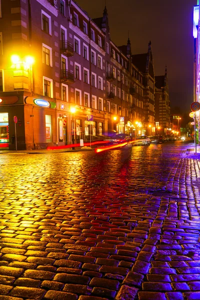 Night street in the old town of Riga, Latvia