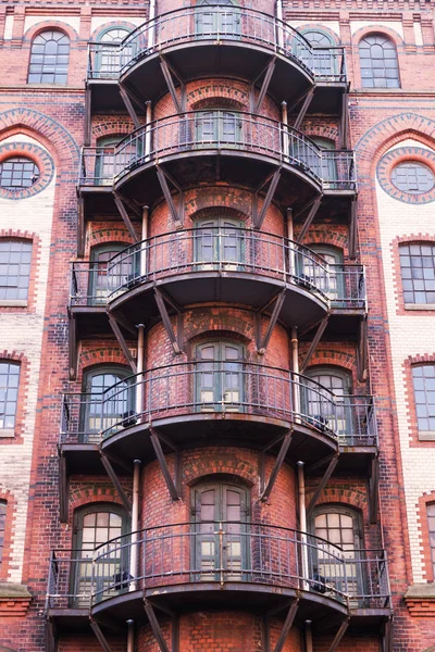 Facade of a historical warehouse building in the famous warehouse district of Hamburg, Germany