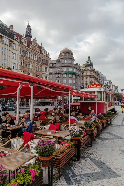 Street scene of the Wenceslas Square in Prague, Czechia