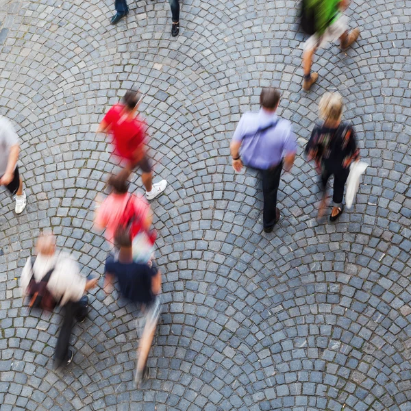 Aerial view of people in the city in motion blur