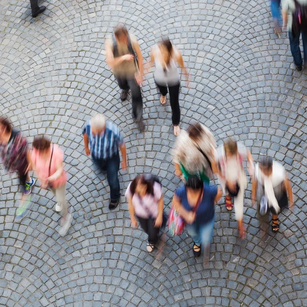 Aerial view of people in the city in motion blur