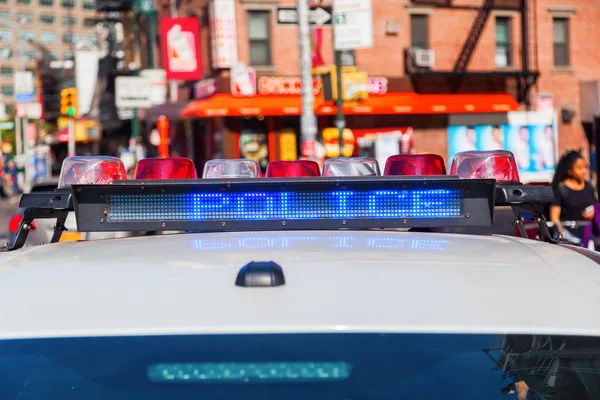 Emergency lights of a police car in NYC