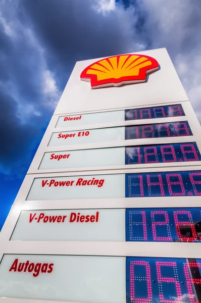 Signboard with fuel prices of the Shell company