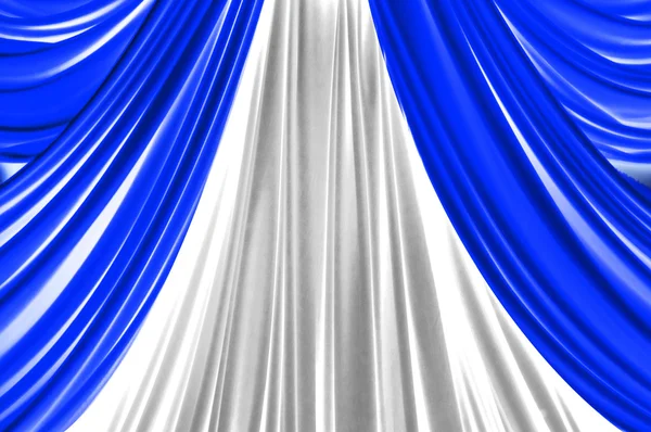 Blue and white curtain on stage