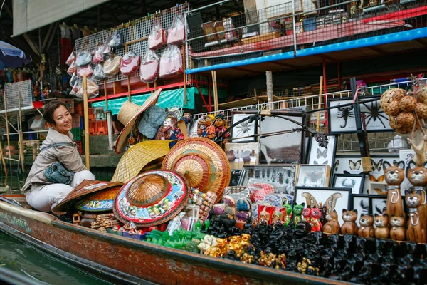 Market on the water canals of Bangkok, Thailand.