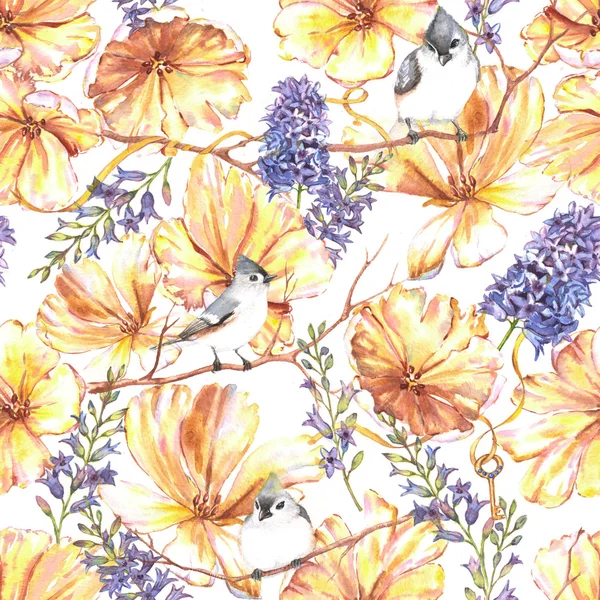 Watercolor summer floral seamless pattern
