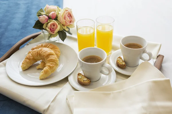 Hotel breakfast in bed for two