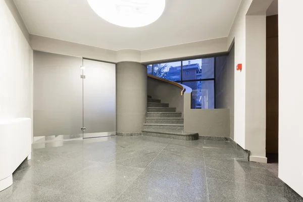 Hotel corridor with stairs