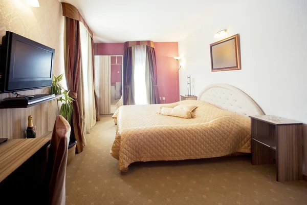 Interior of a double bed hotel room