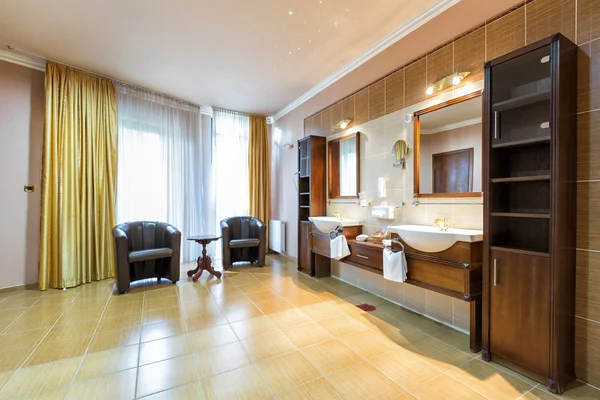 Luxury spacious bathroom with two sinks