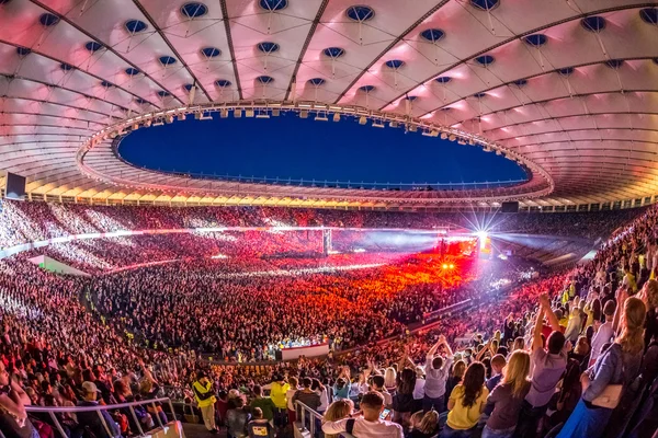 KYIV, UKRAINE - JUNE 21: Full stadium fans on concert of Okean Elzy on JUNE 21, 2014 in NSC Olimpiyskiy. Final concert of world tour named \