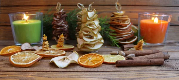 Christmas composition Christmas trees are handmade from dried fruits