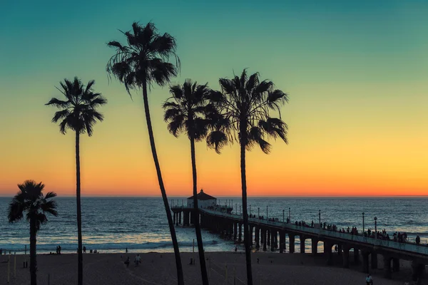Los Angeles beach at sunset. Vintage processed