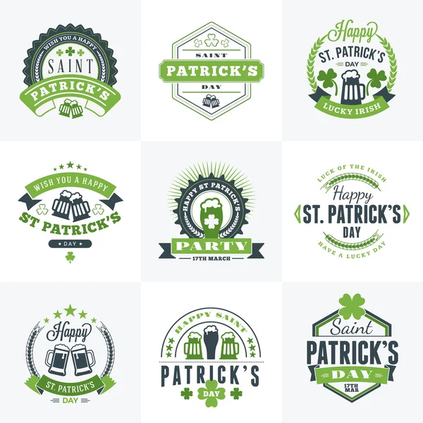 Set of St. Patricks Day Retro Holiday Badges. Vector Greetings Card Design. Saint Patricks Day Background. Happy Saint Patricks Day