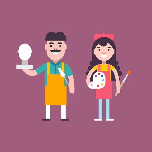 Male and Female Cartoon Character Sculptor and Painter. People Profession Concept. Vector Illustration in Flat Design