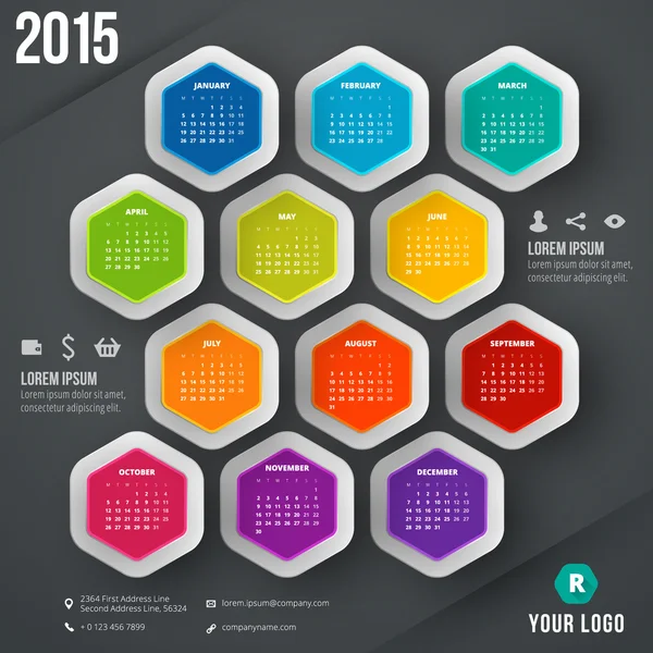 Calendar 2015 vector template week starts monday