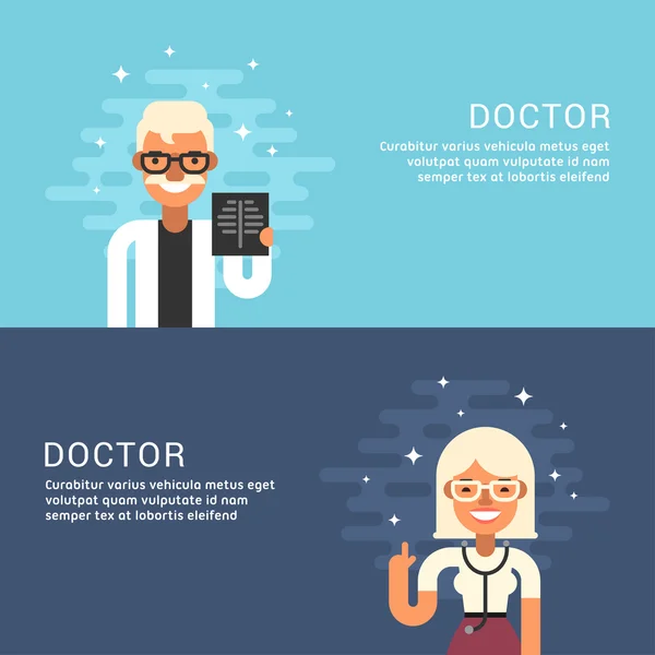 People Profession Concept. Doctor. Male and Female Cartoon Characters Doctors. Flat Design Concepts for Web Banners and Promotional Materials