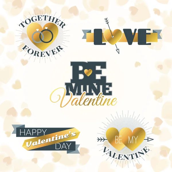 Set of Vector Valentines Day Typography Elements. Golden and Black Colors. Typography Design Template