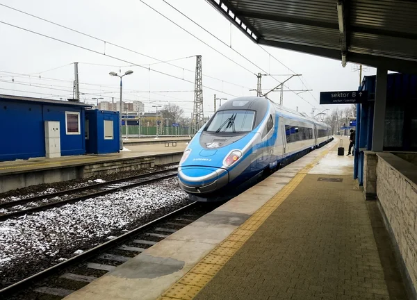 New Intercity train on the platform of the train station in Wars