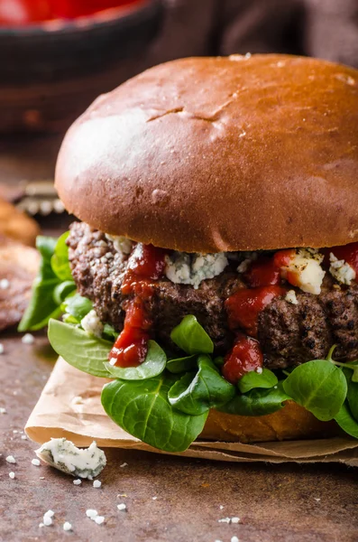 Beef burger with blue cheese