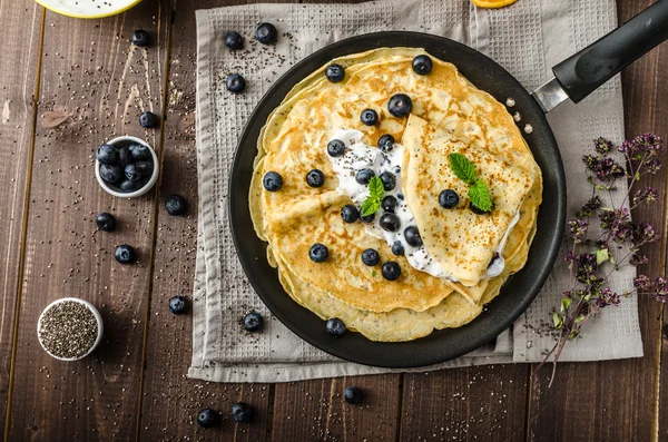 Healthy chia pancakes with blueberries