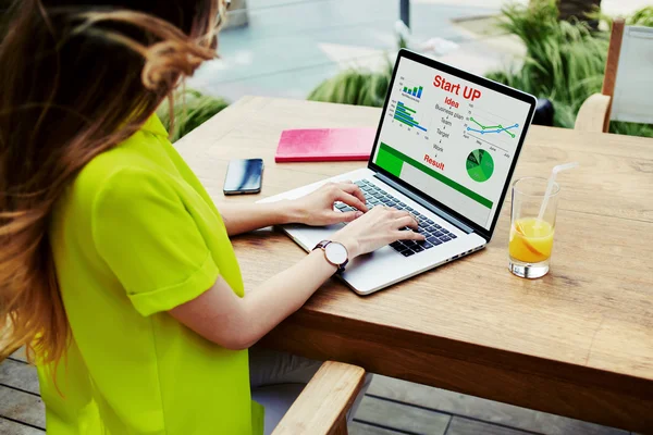 Businesswoman sitting front laptop